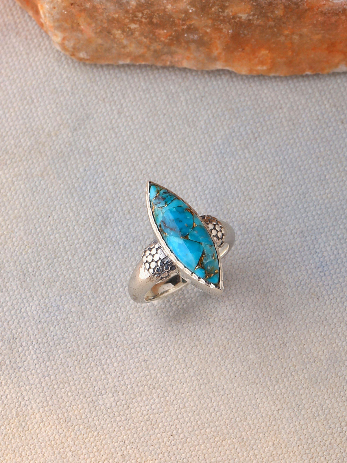 Blue Copper Turquoise Solid 925 Sterling Silver Ring Jewelry - YoTreasure