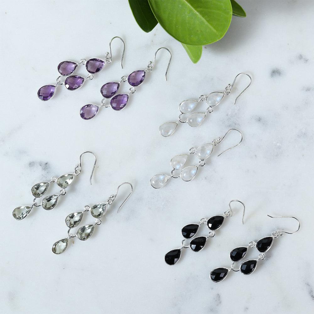 Rainbow Moonstone Solid 925 Sterling Silver Chandelier Earrings Gemstone Jewelry - YoTreasure