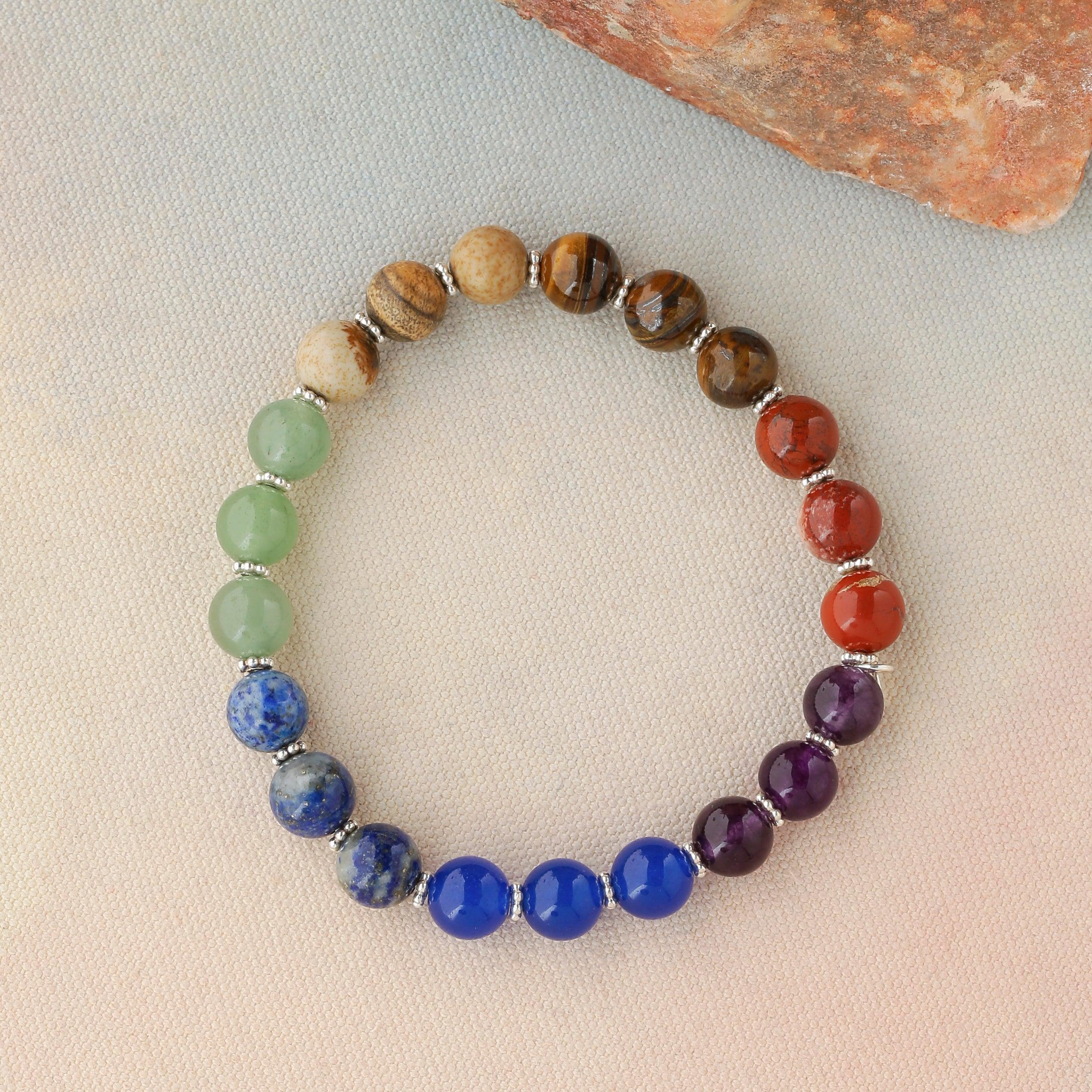 Chakra Stone Solid 925 Sterling Silver Bracelet 8" - YoTreasure