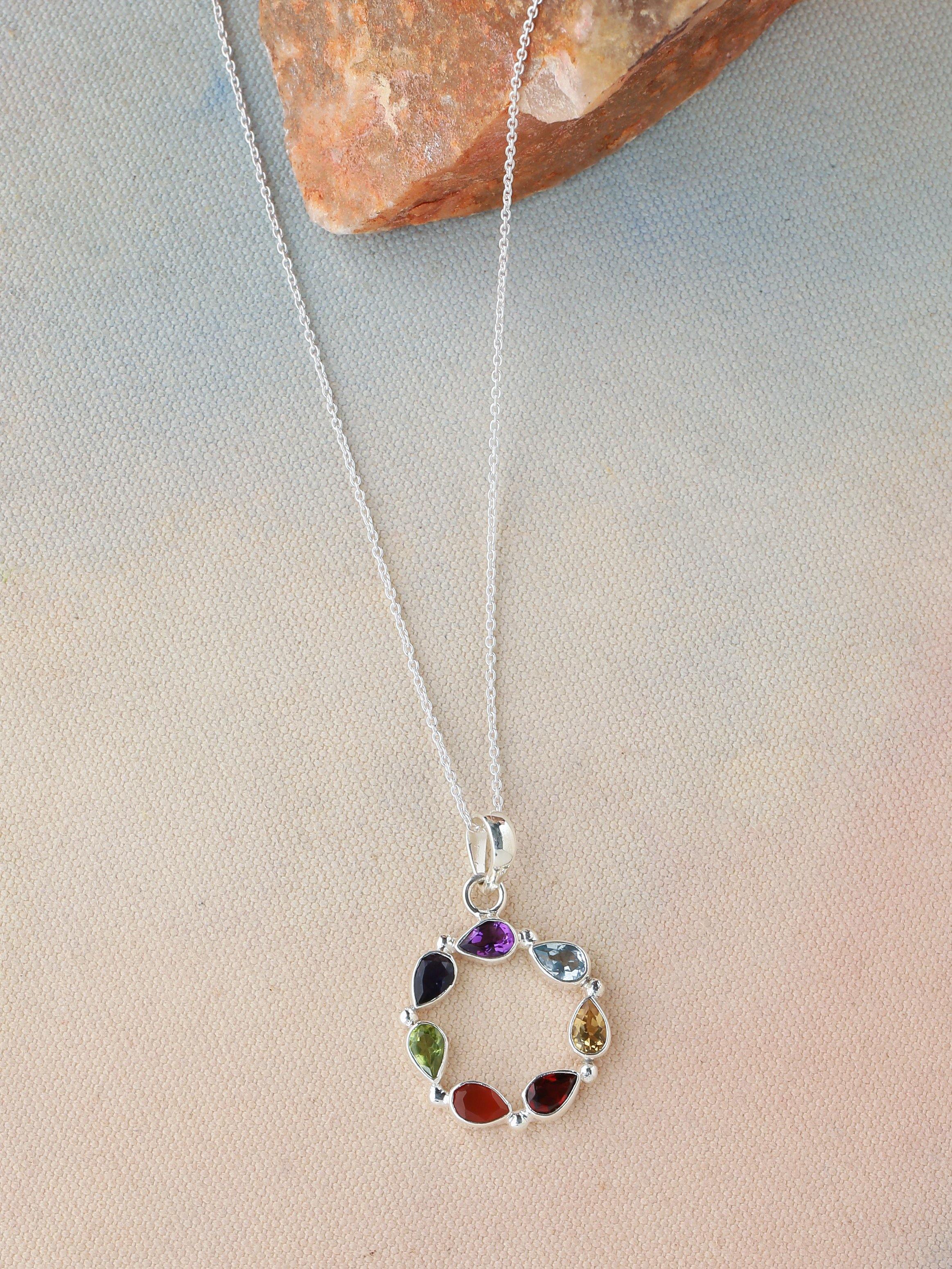 Chakra Stone Solid Sterling Silver Chain Pendant - YoTreasure