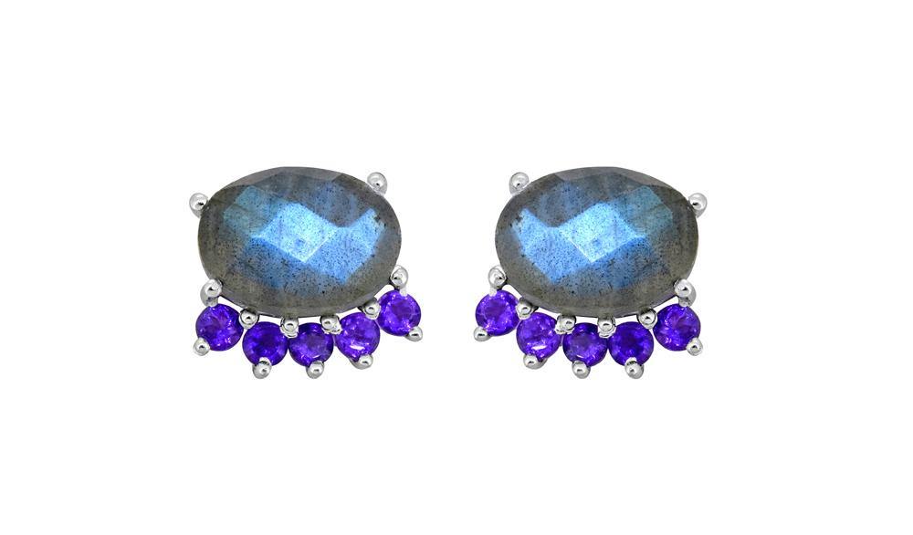 Labradorite Solid 925 Sterling Silver Cluster Stud Earrings - YoTreasure