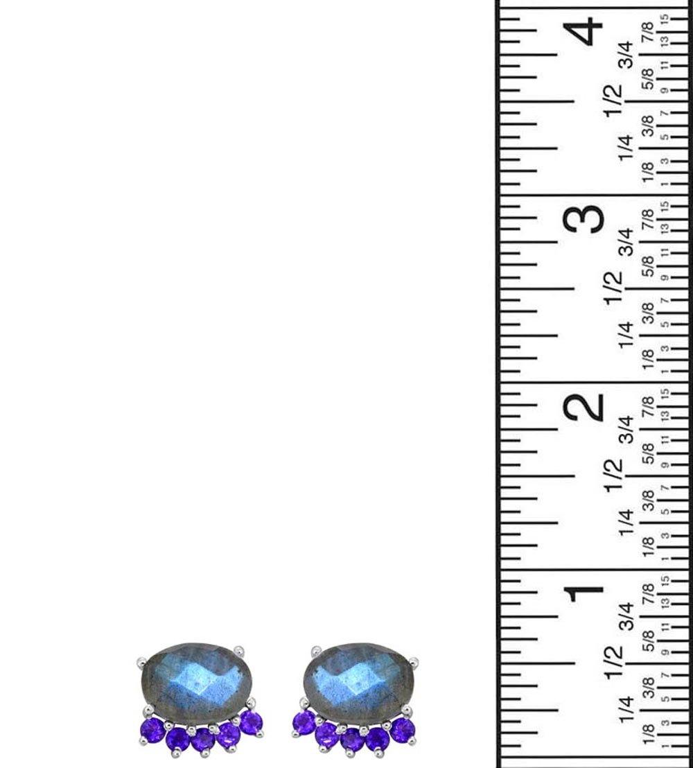 Labradorite Solid 925 Sterling Silver Cluster Stud Earrings - YoTreasure