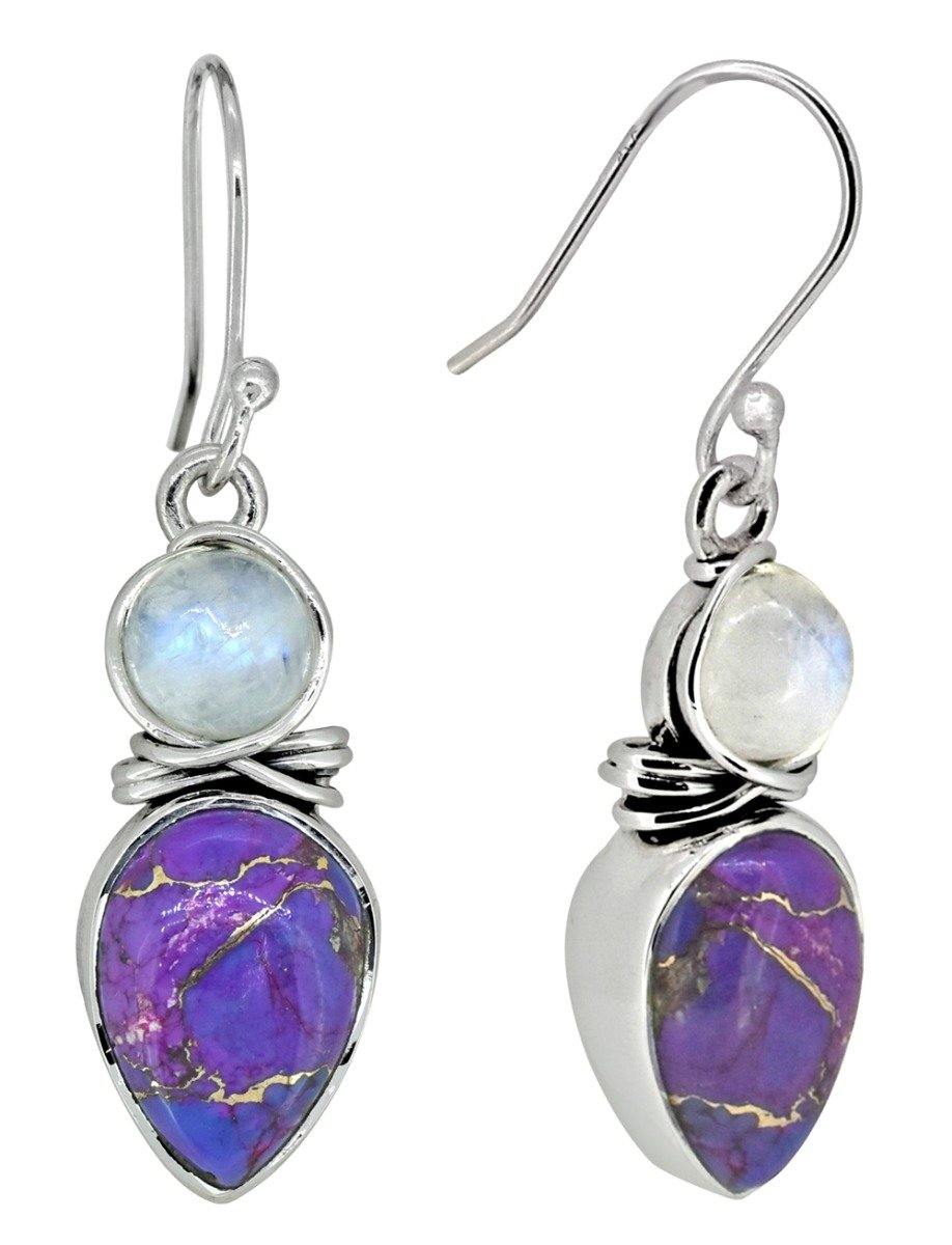 Turquoise Moonstone Solid 925 Sterling Silver Earrings - YoTreasure