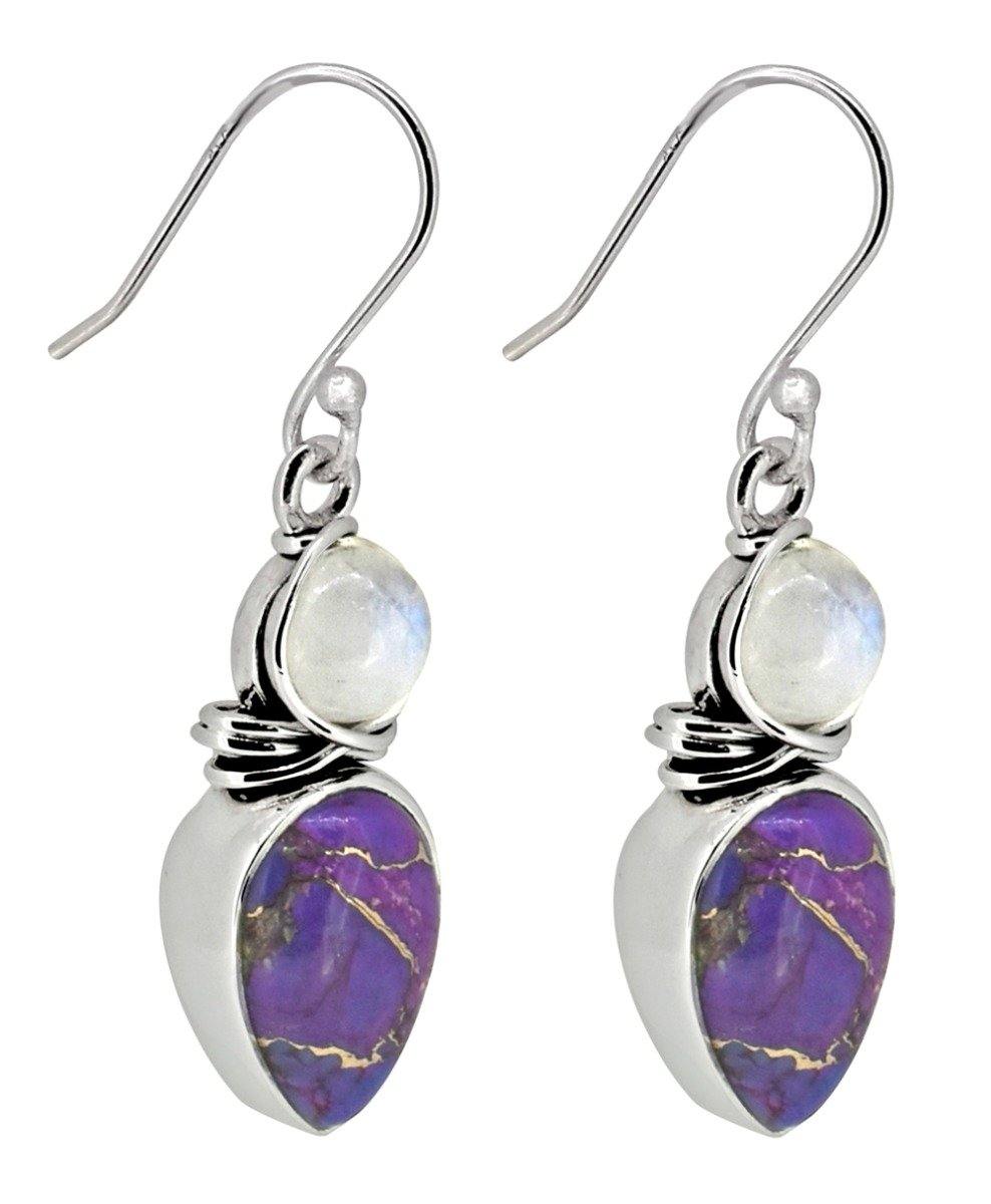 Turquoise Moonstone Solid 925 Sterling Silver Earrings - YoTreasure
