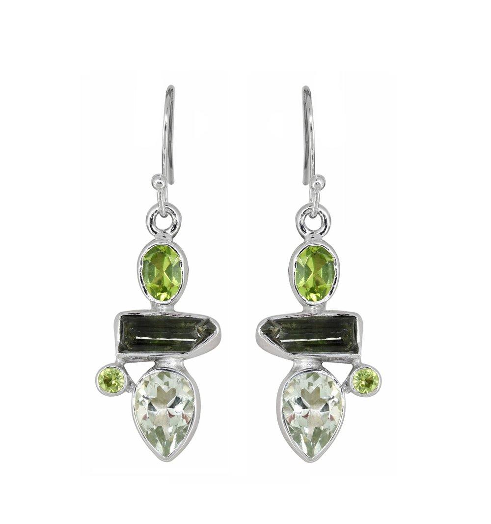 Green Amethyst Peridot Rough Solid 925 Sterling Silver Dangle Earrings - YoTreasure