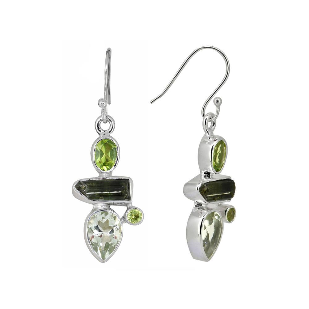 Green Amethyst Peridot Rough Solid 925 Sterling Silver Dangle Earrings - YoTreasure