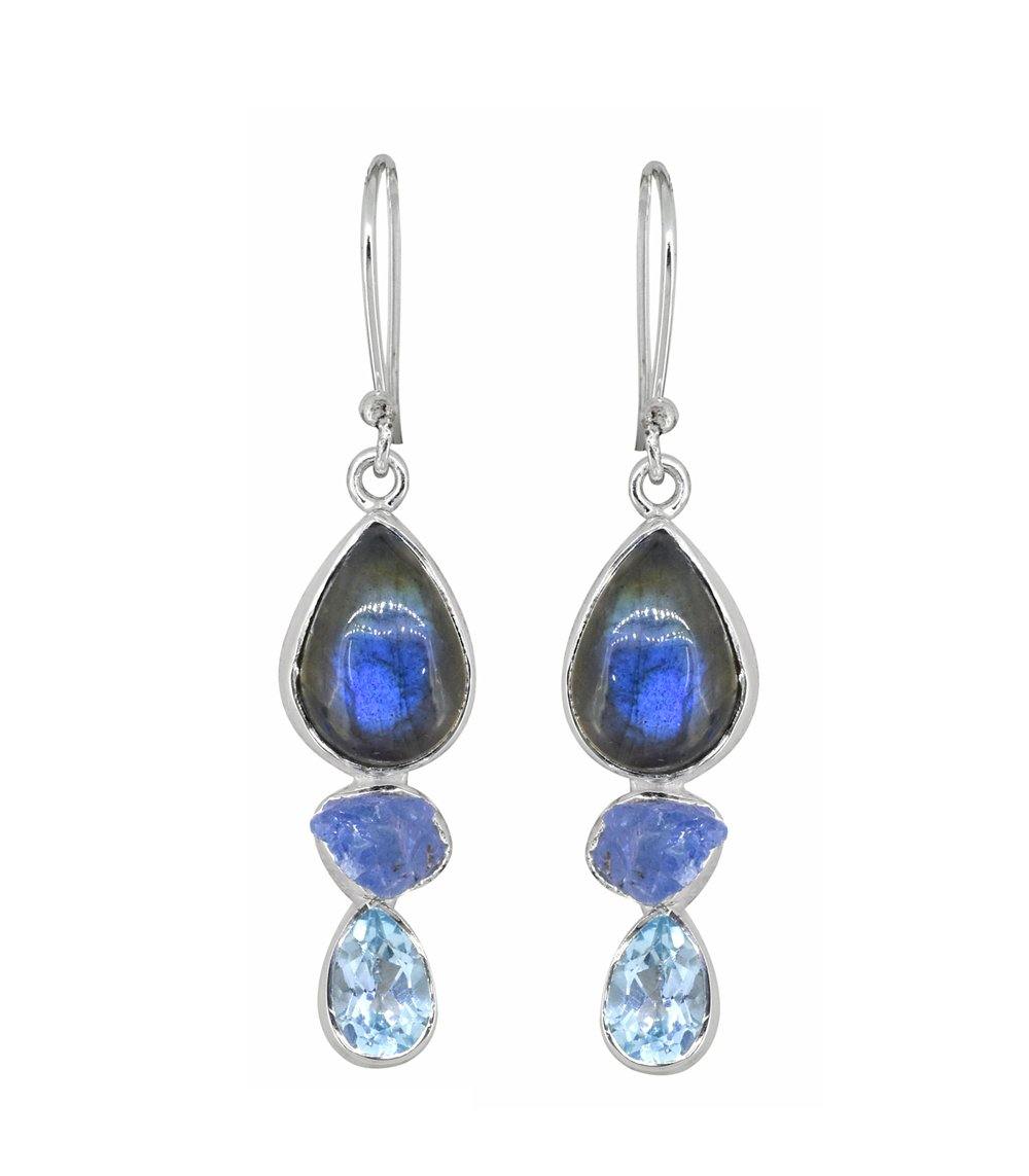 Labradorite Solid 925 Sterling Silver Dangle Earrings - YoTreasure