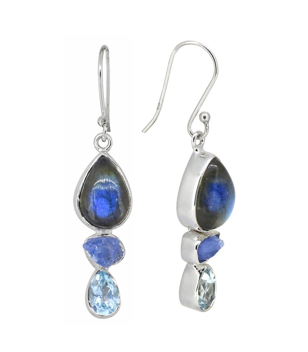 Labradorite Solid 925 Sterling Silver Dangle Earrings - YoTreasure