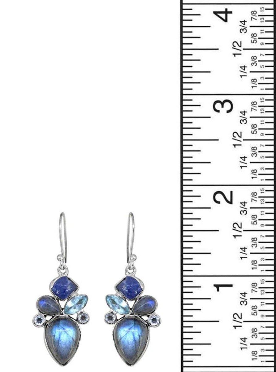 Rough Tanzanite Labradorite Blue topaz Labradorite Solid 925 Sterling Silver Dangle Earrings Jewelry - YoTreasure