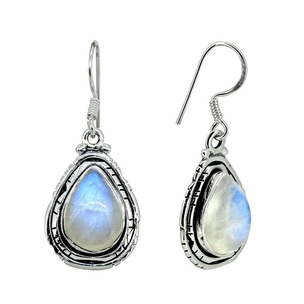 Moonstone Solid 925 Sterling Silver Dangle Earrings - YoTreasure