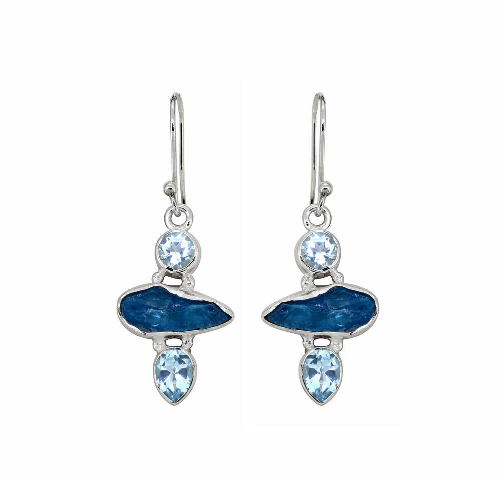 1.61" Blue Topaz Raw Apatite Solid 925 Sterling Silver Earrings - YoTreasure