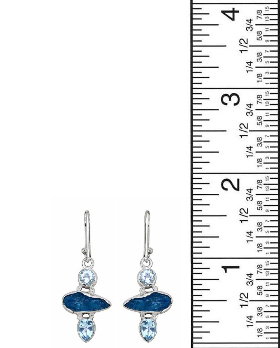 1.61" Blue Topaz Raw Apatite Solid 925 Sterling Silver Earrings - YoTreasure