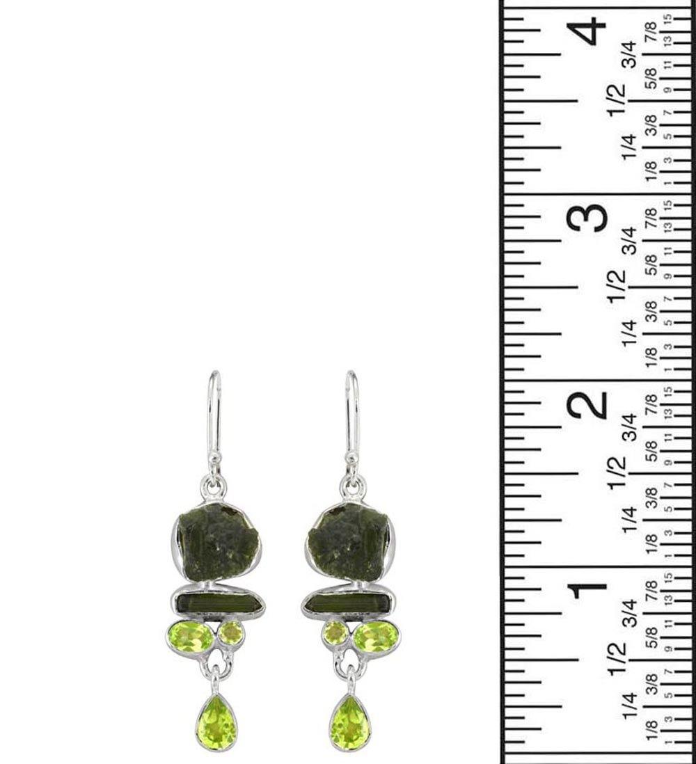 2" Moldavite Raw Tourmaline Solid 925 Sterling Silver Dangle Earrings Jewelry - YoTreasure