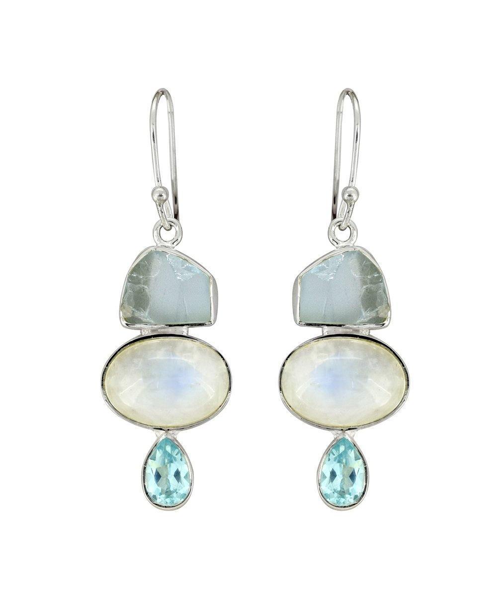 1.85" Rainbow Moonstone Solid 925 Sterling Silver Dangle Earrings Jewelry - YoTreasure