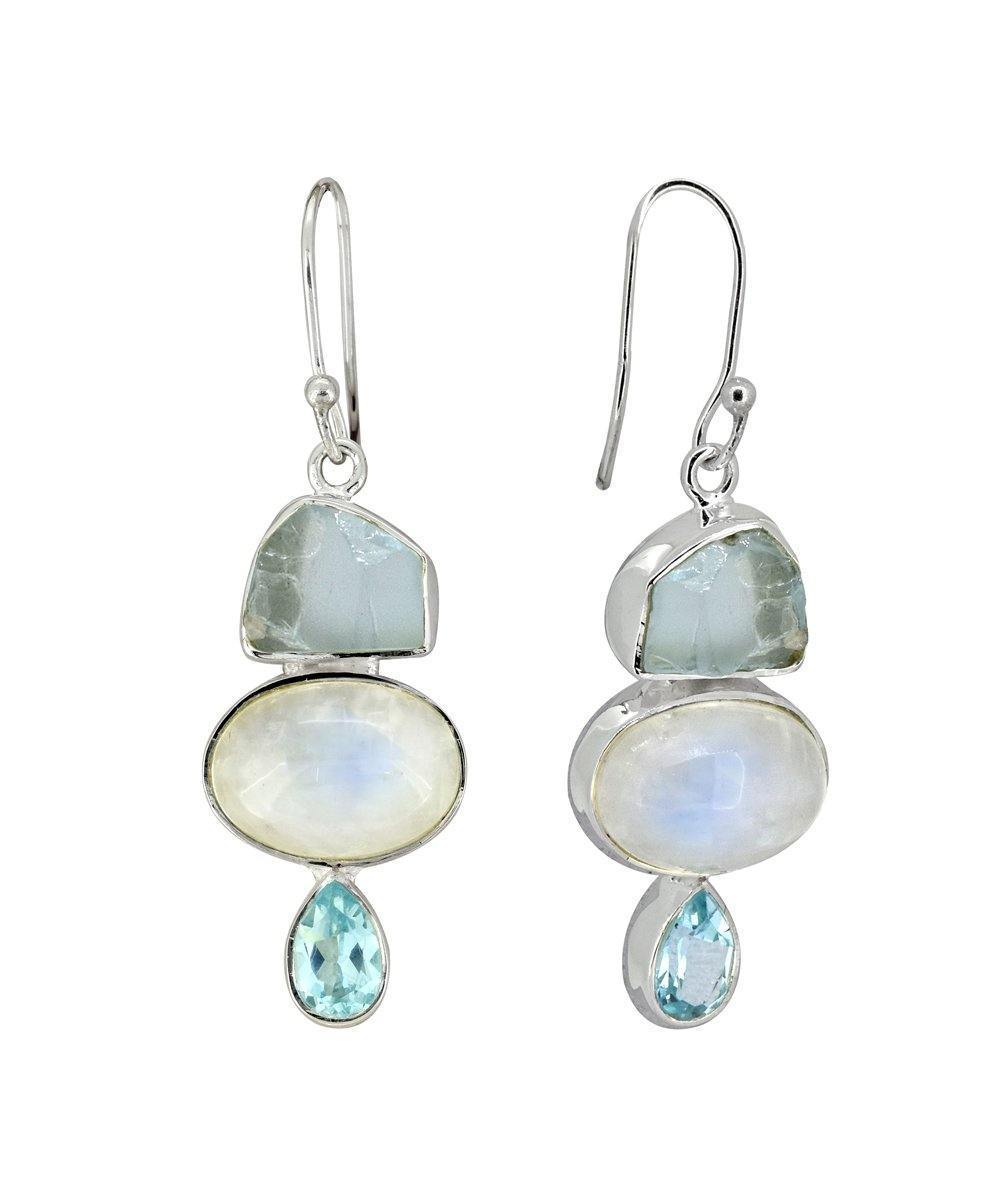 1.85" Rainbow Moonstone Solid 925 Sterling Silver Dangle Earrings Jewelry - YoTreasure