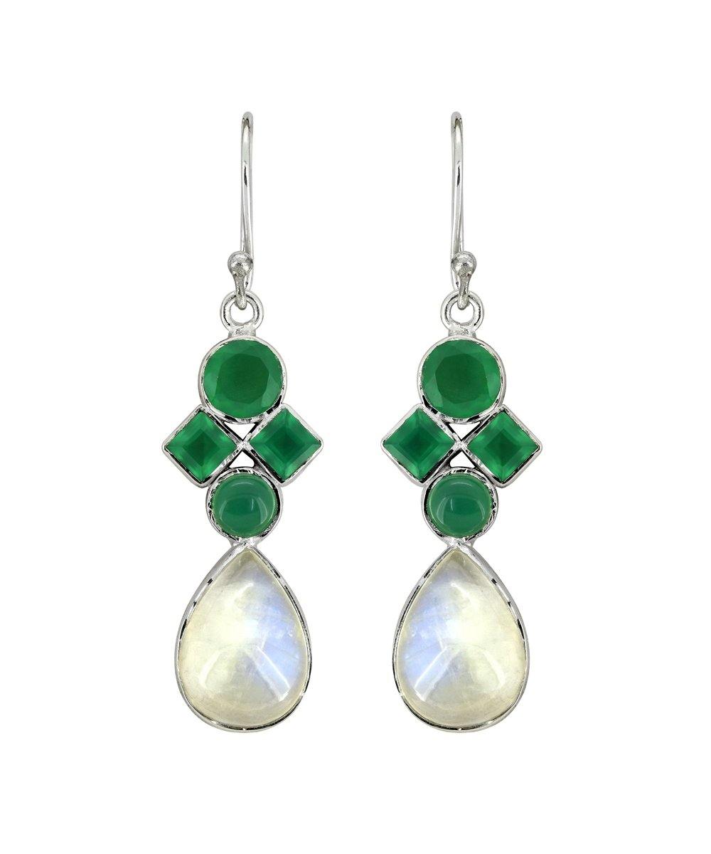 1.88" Moonstone Green Onyx Gemstone Earrings - YoTreasure