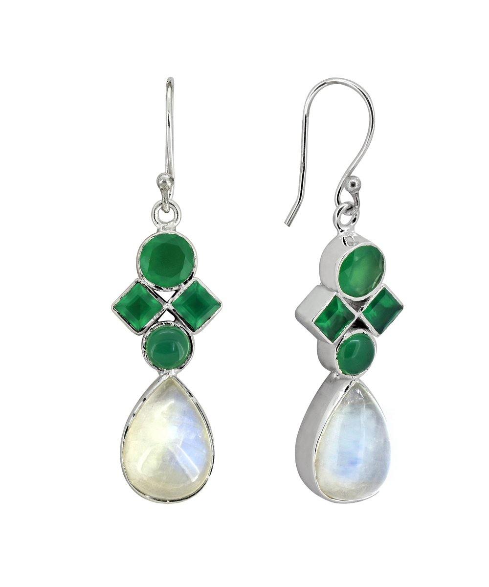 1.88" Moonstone Green Onyx Gemstone Earrings - YoTreasure