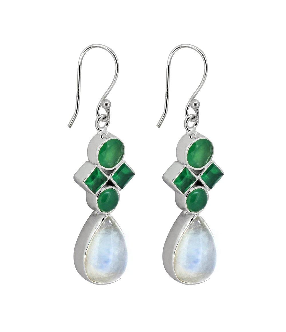 1.88" Moonstone Green Onyx Gemstone Earrings - YoTreasure