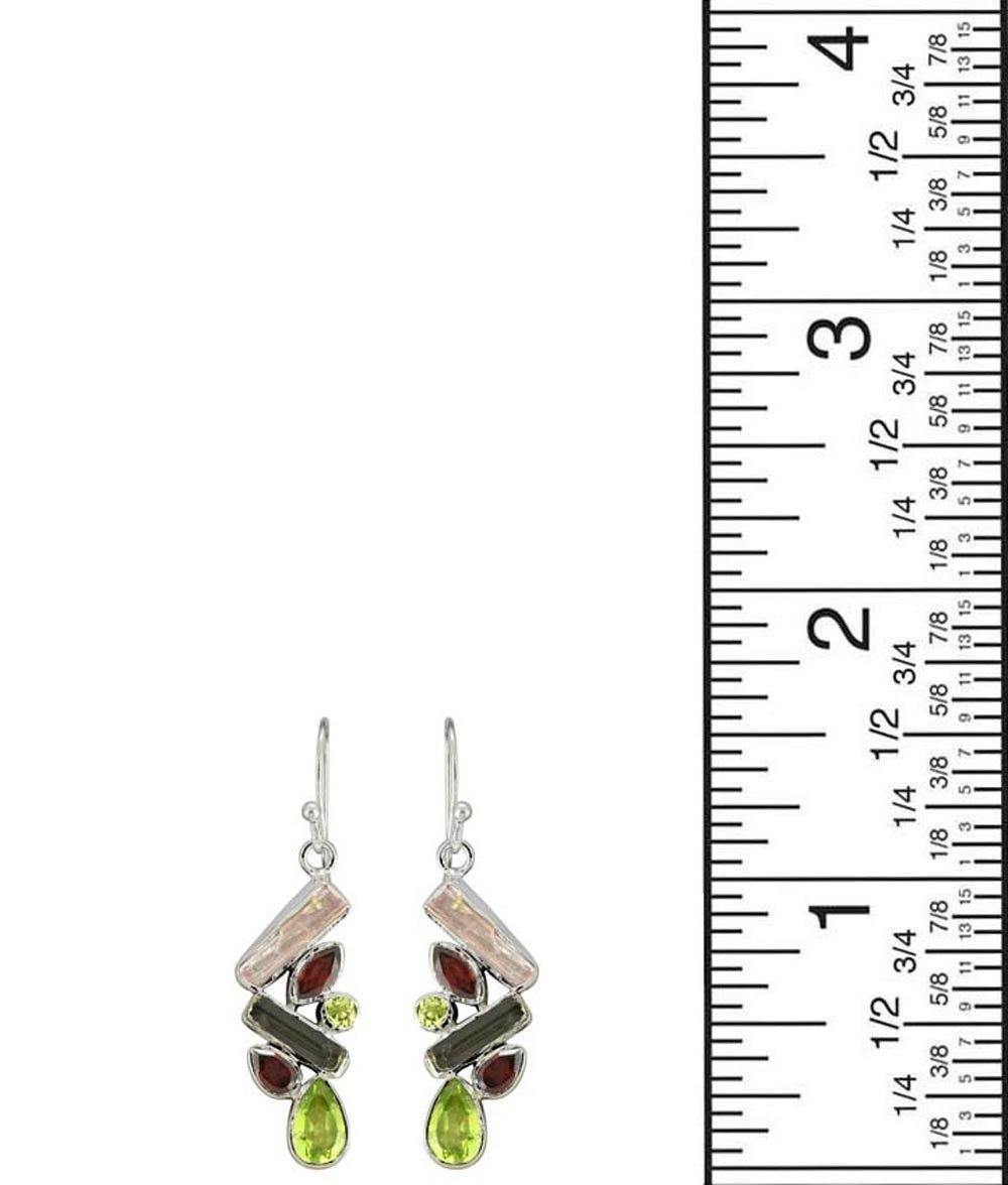 1.57" Rough Tourmaline Garnet Peridot Solid 925 Sterling Silver Dangle Earrings Jewelry - YoTreasure