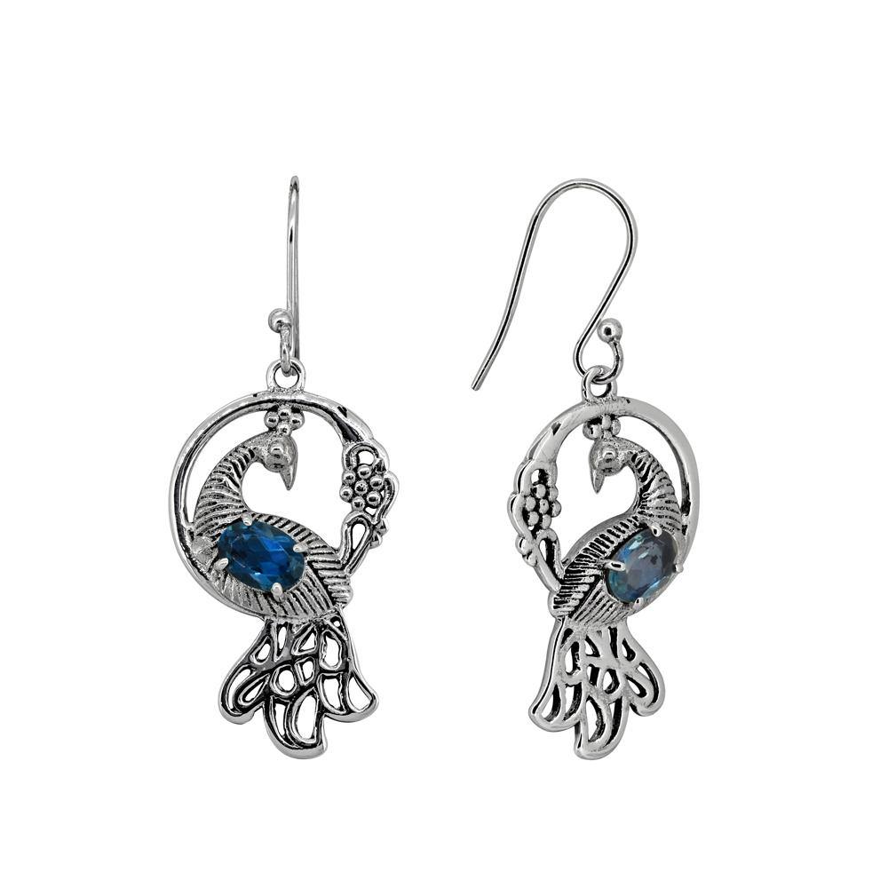 London Blue Topaz Solid 925 Sterling Silver Peacock Dangle Earrings Jewelry - YoTreasure