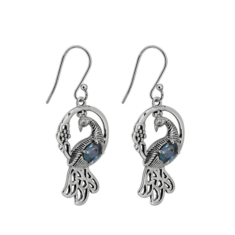 London Blue Topaz Solid 925 Sterling Silver Peacock Dangle Earrings Jewelry - YoTreasure