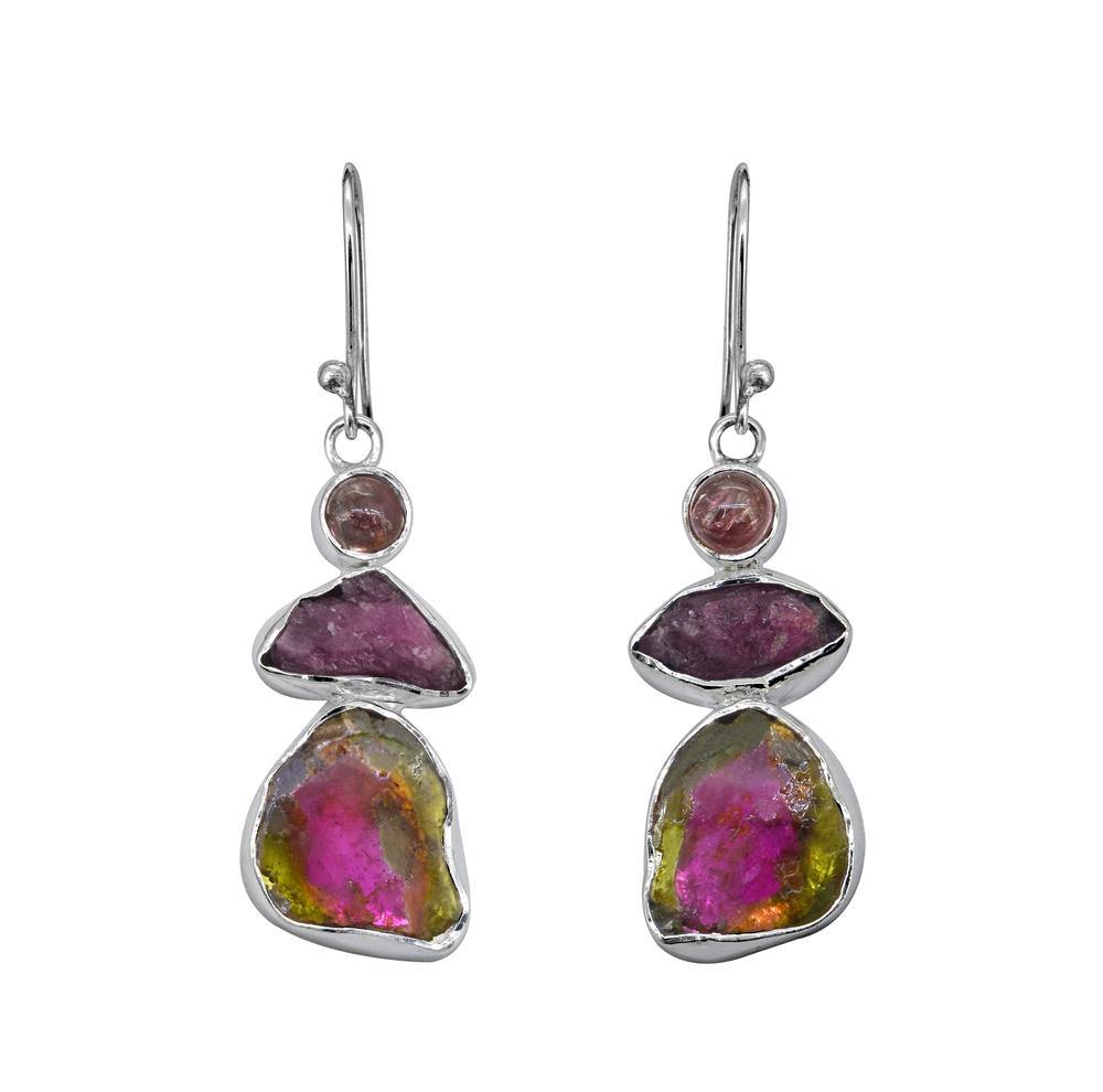 1 3/4" Watermelon Tourmaline Sterling Silver Earrings - YoTreasure