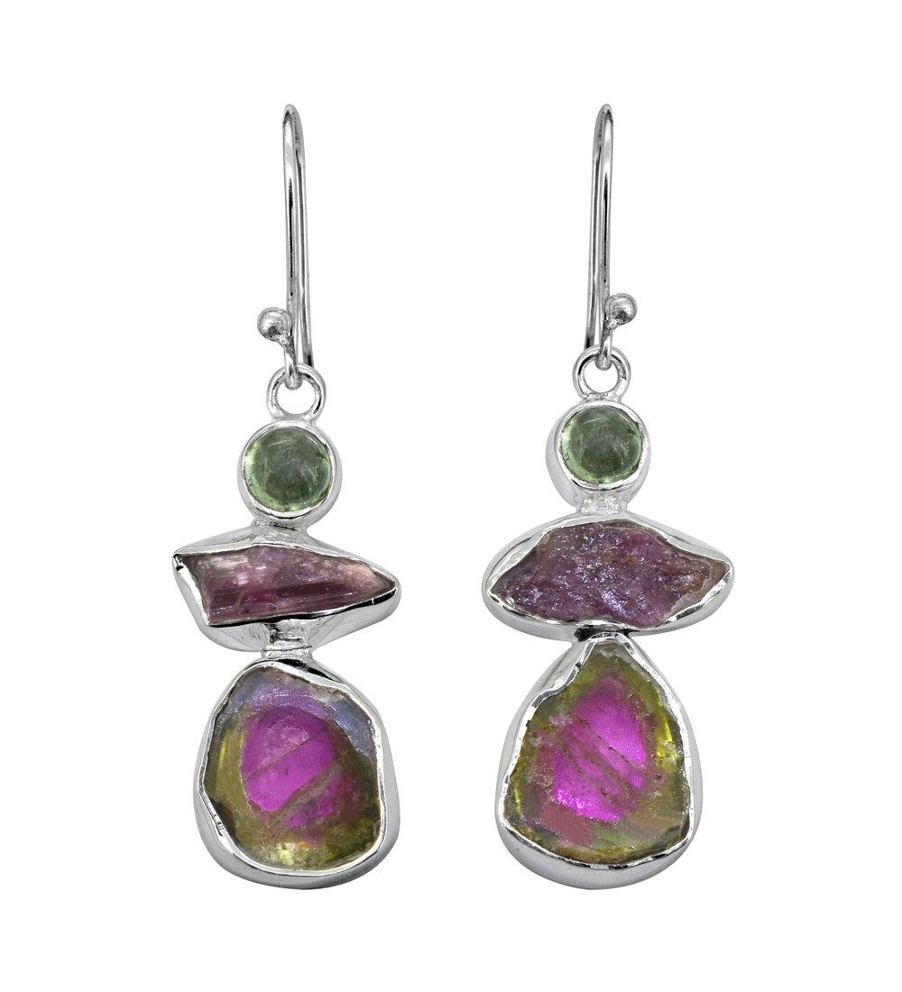 Watermelon Tourmaline Solid 925 Sterling Silver Gemstone Earrings - YoTreasure