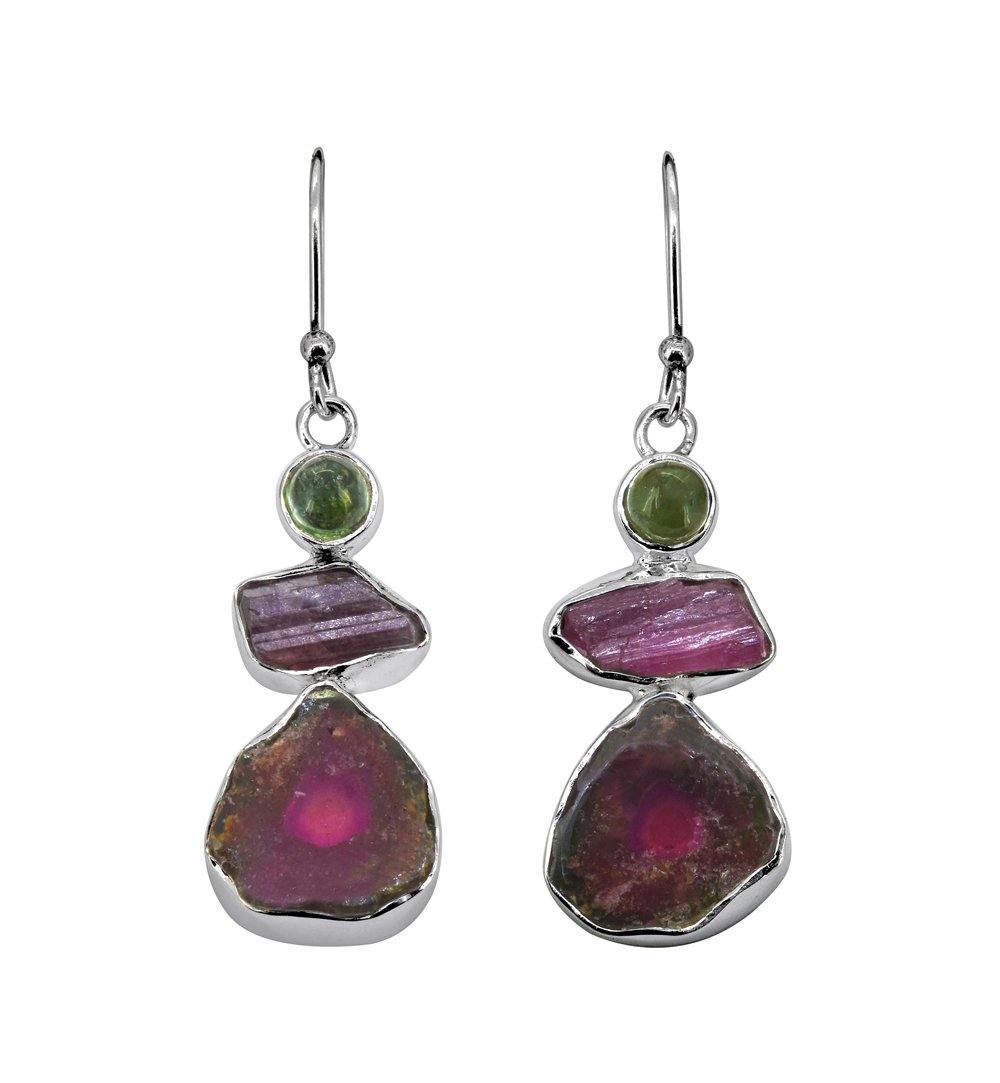 Watermelon Tourmaline Solid 925 Sterling Silver Gemstone Earrings - YoTreasure