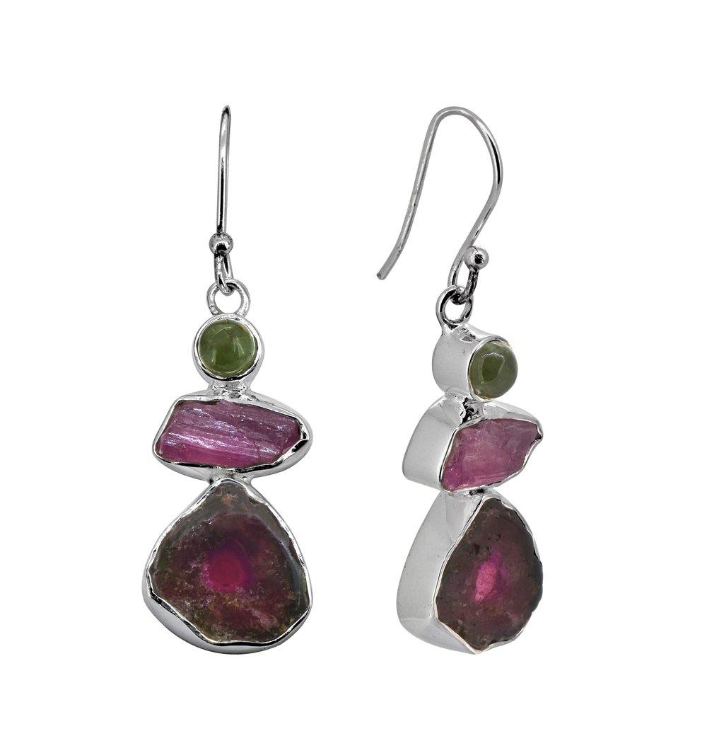 Watermelon Tourmaline Solid 925 Sterling Silver Gemstone Earrings - YoTreasure