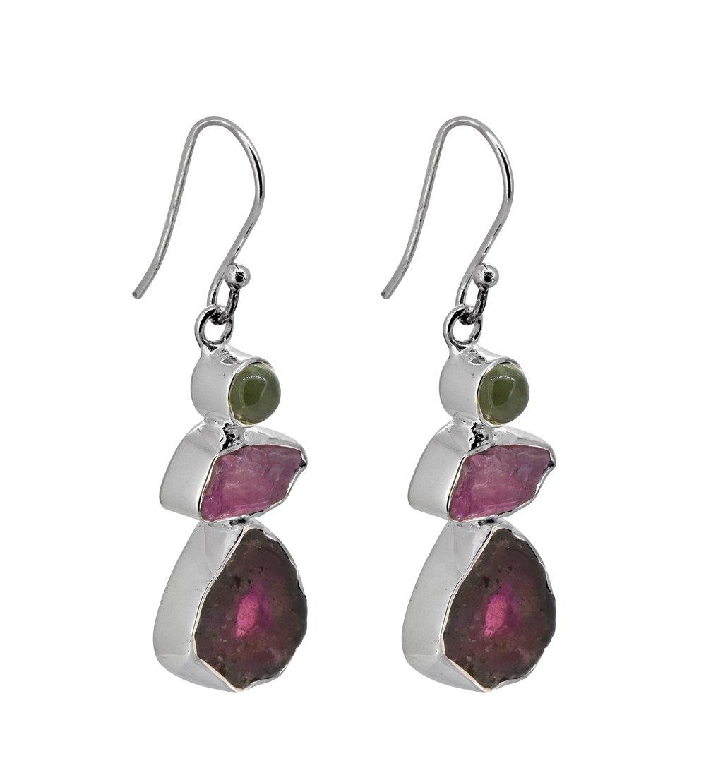 Watermelon Tourmaline Solid 925 Sterling Silver Gemstone Earrings - YoTreasure