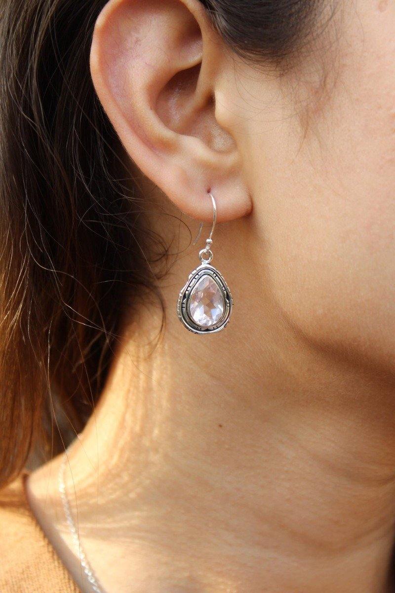 1.37" Rose Quartz Solid 925 Sterling Silver Dangle Earrings Jewelry - YoTreasure