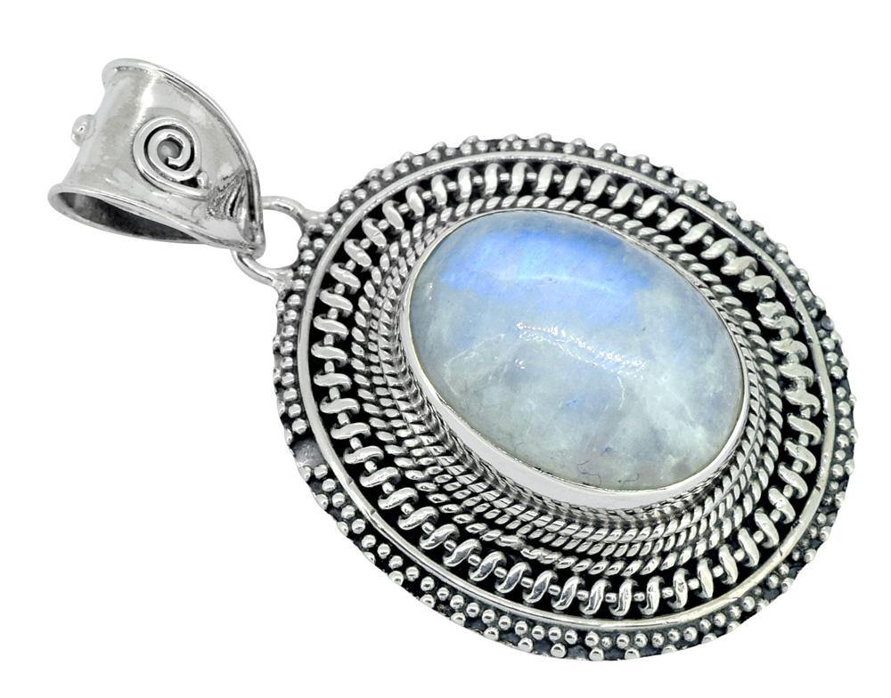 Moonstone Solid 925 Sterling Silver Pendant,18" - YoTreasure