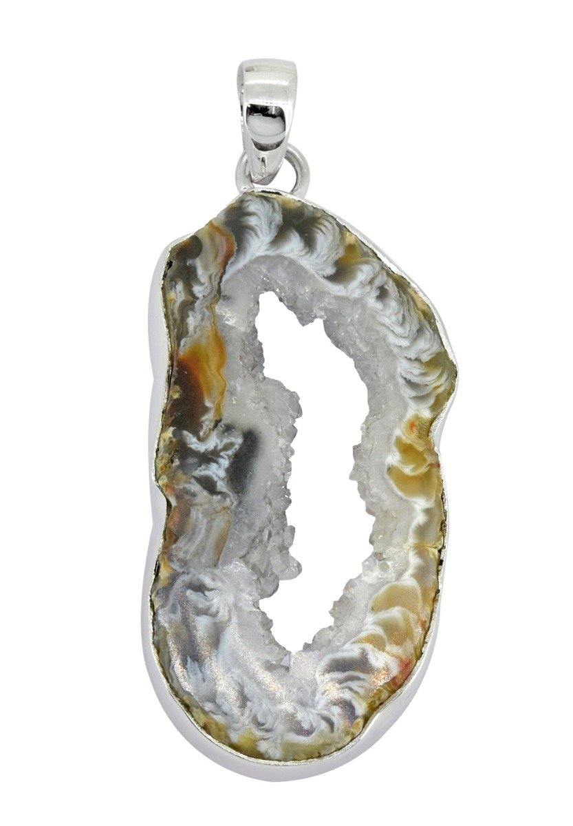 Coconut Geode Druzy Solid 925 Sterling Silver Pendant Necklace - YoTreasure