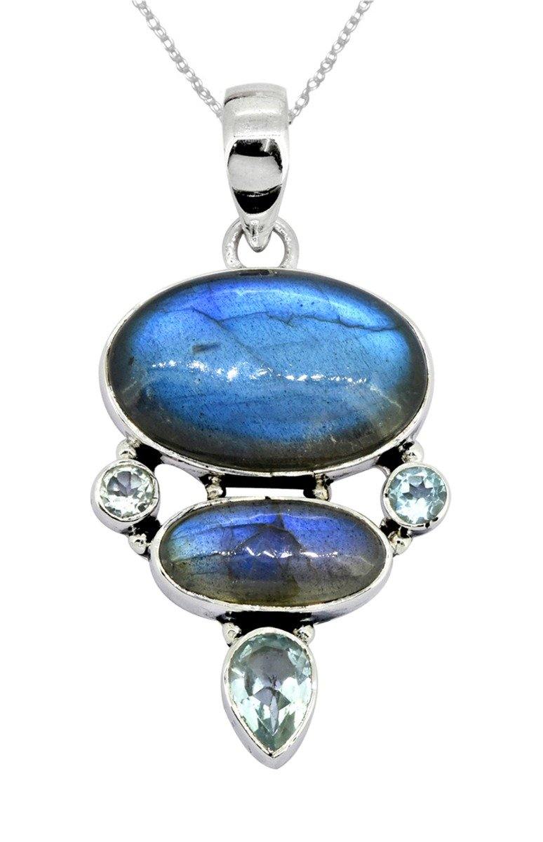 Labradorite Blue Topaz Solid 925 Sterling Silver Pendant Necklace - YoTreasure