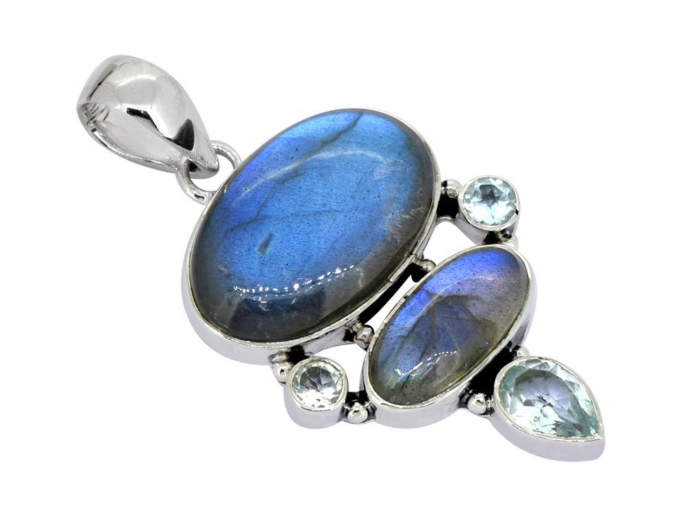 Labradorite Blue Topaz Solid 925 Sterling Silver Pendant Necklace - YoTreasure