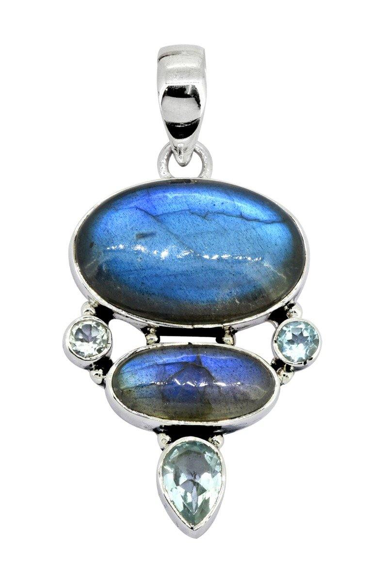 Labradorite Blue Topaz Solid 925 Sterling Silver Pendant Necklace - YoTreasure