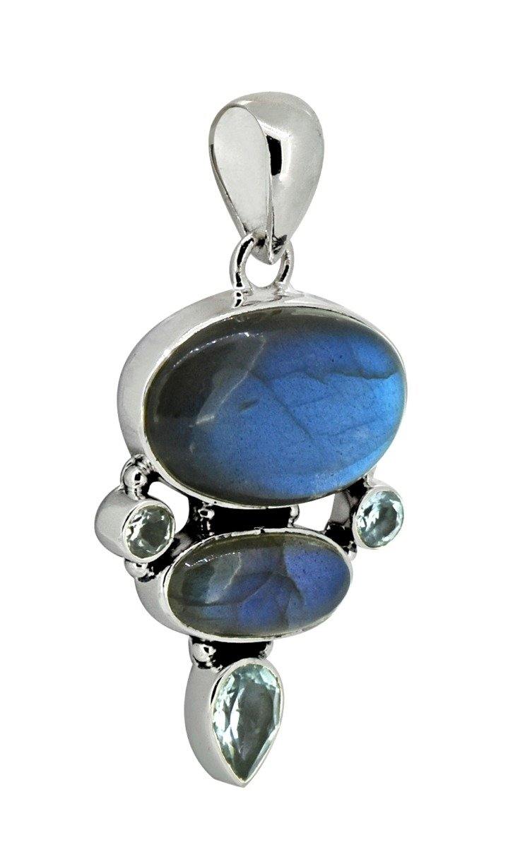 Labradorite Blue Topaz Solid 925 Sterling Silver Pendant Necklace - YoTreasure