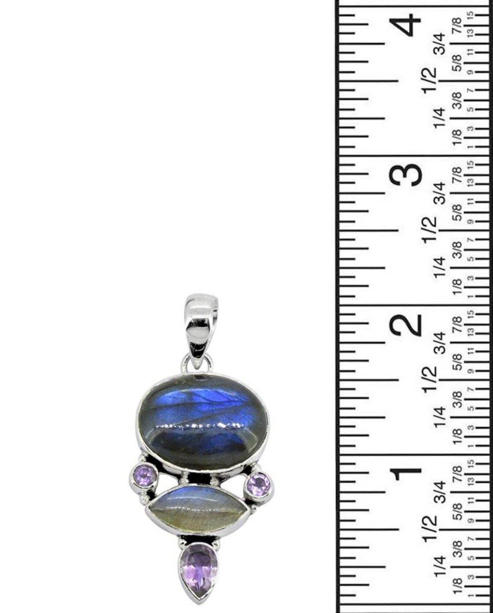 Labradorite Amethyst Solid 925 Sterling Silver Pendant Necklace - YoTreasure