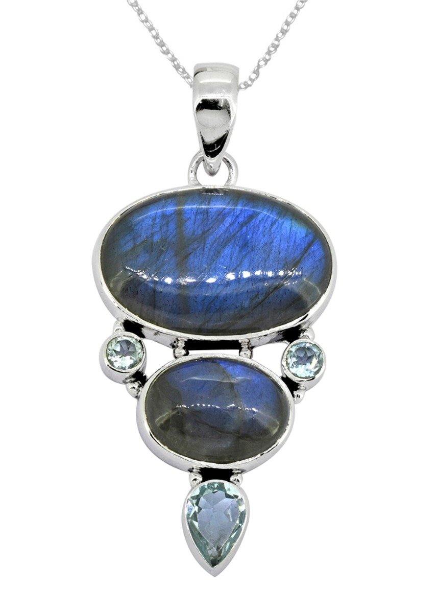 Labradorite Blue Topaz Solid 925 Sterling Silver Pendant Necklace - YoTreasure