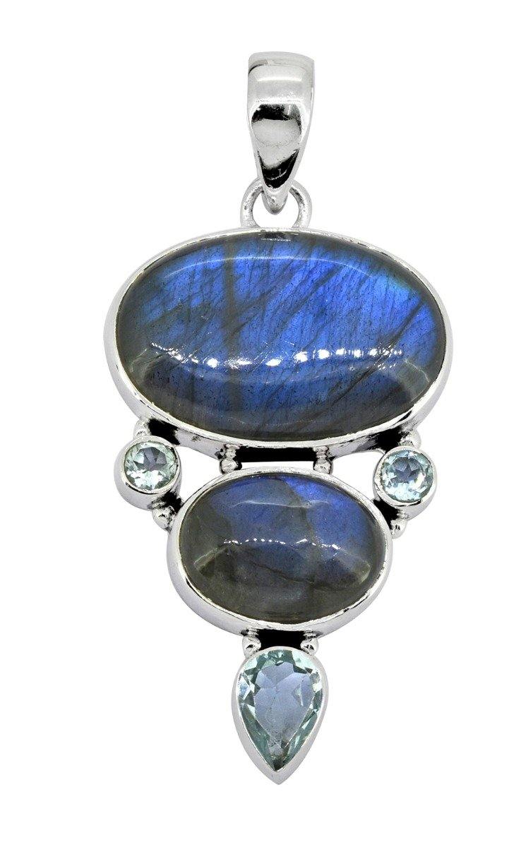 Labradorite Blue Topaz Solid 925 Sterling Silver Pendant Necklace - YoTreasure