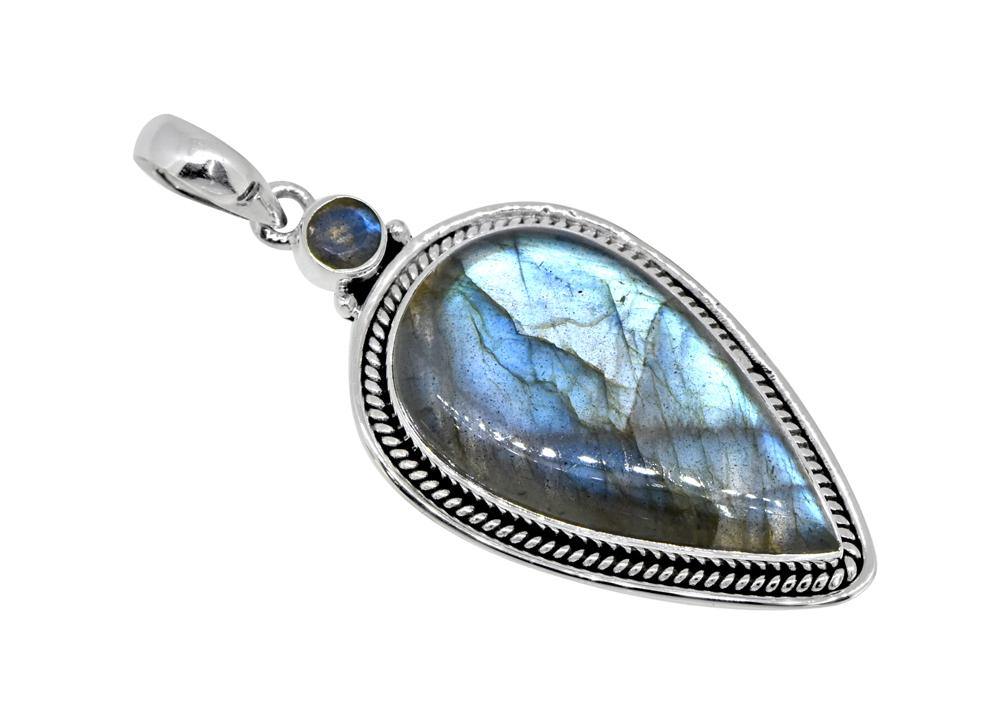 Labradorite Solid 925 Sterling Silver Pendant 2 1/2" - YoTreasure
