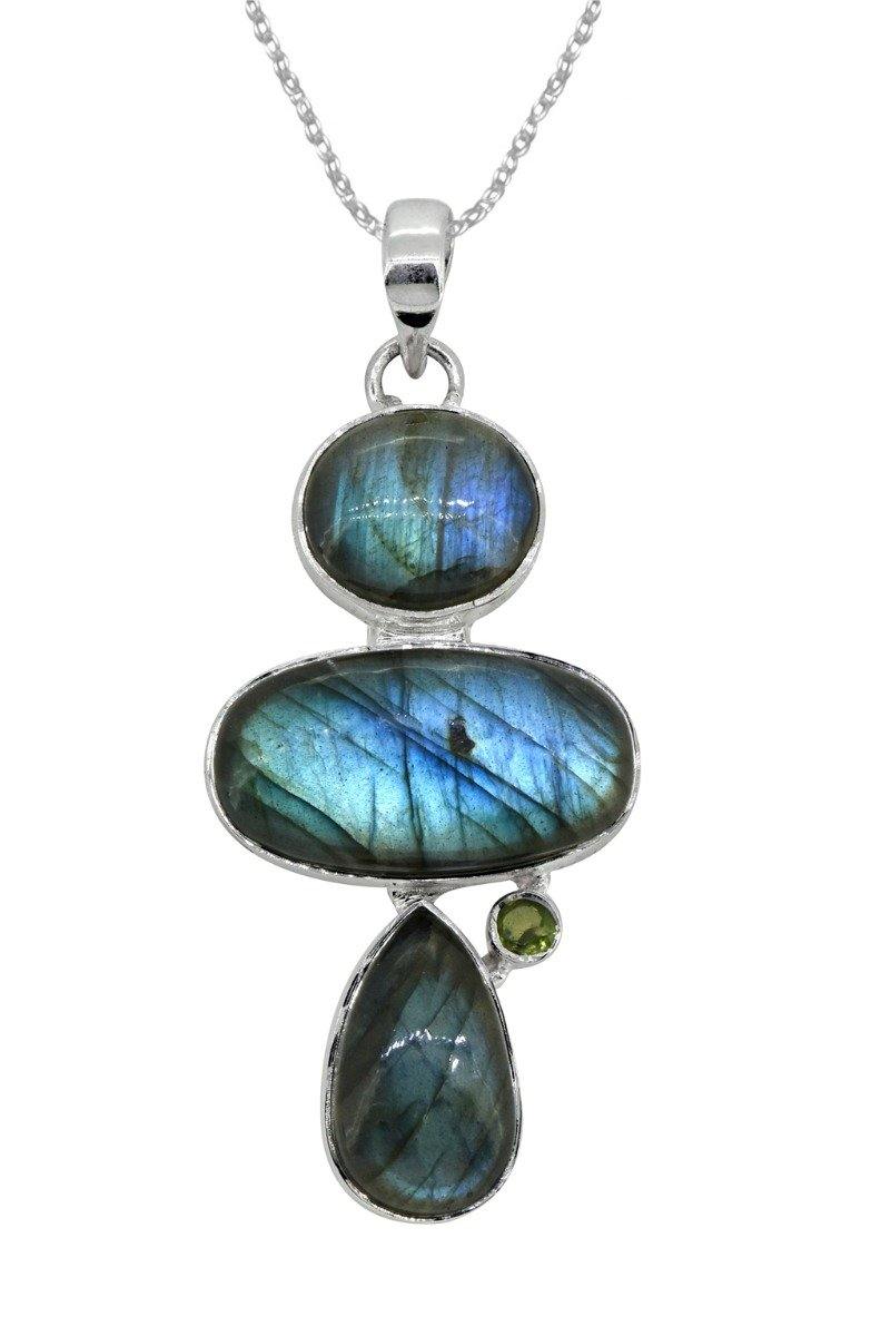 Labradorite Gemstone Solid 925 Sterling Silver Pendant 3" - YoTreasure