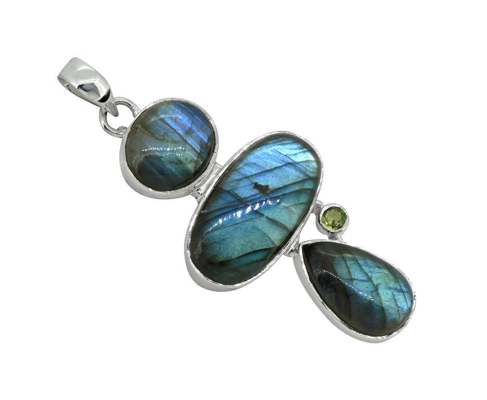 Labradorite Gemstone Solid 925 Sterling Silver Pendant 3" - YoTreasure