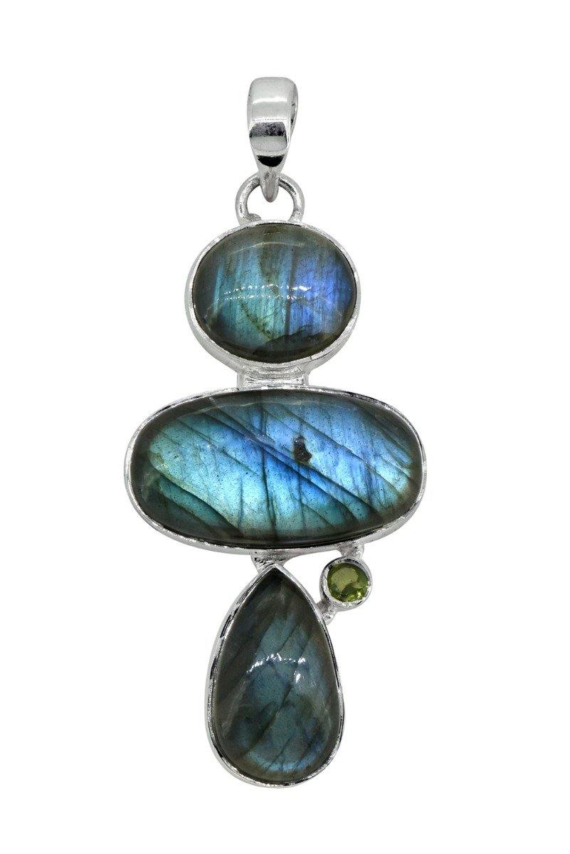 Labradorite Gemstone Solid 925 Sterling Silver Pendant 3" - YoTreasure