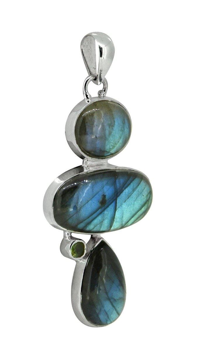 Labradorite Gemstone Solid 925 Sterling Silver Pendant 3" - YoTreasure