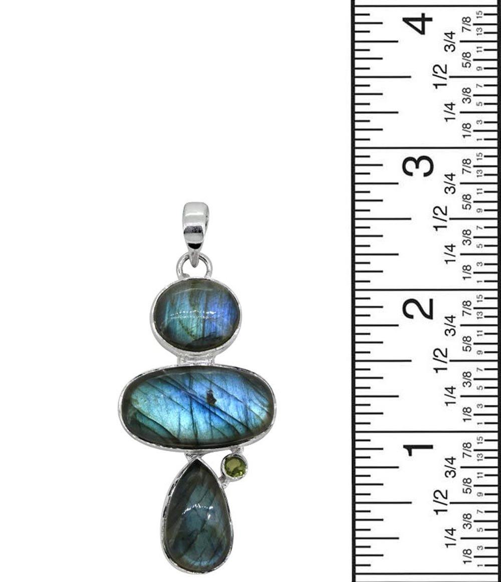 Labradorite Gemstone Solid 925 Sterling Silver Pendant 3" - YoTreasure