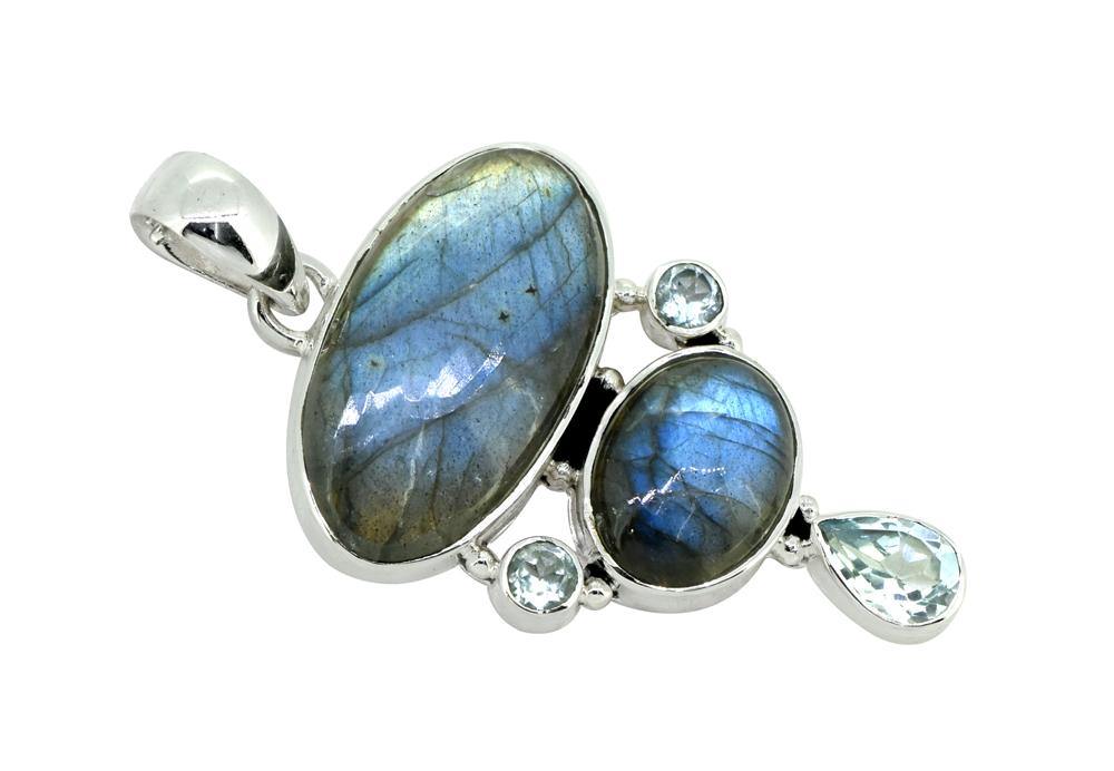 Labradorite Solid 925 Sterling Silver Pendant 2 1/2" - YoTreasure
