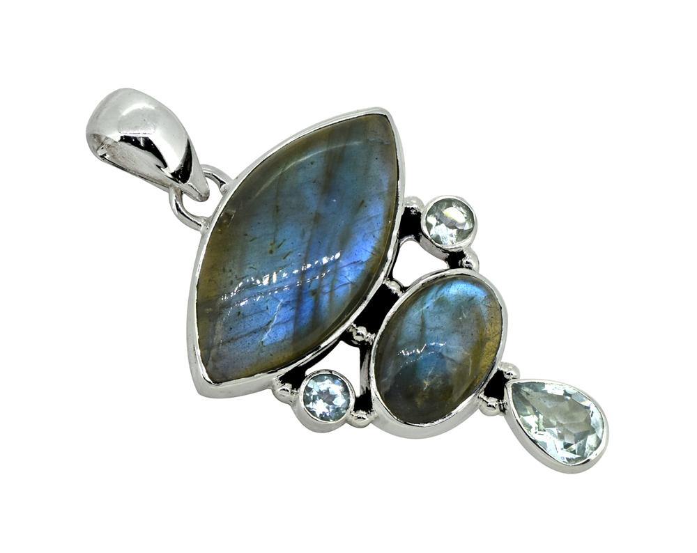 Labradorite Solid 925 Sterling Silver Pendant 2" - YoTreasure