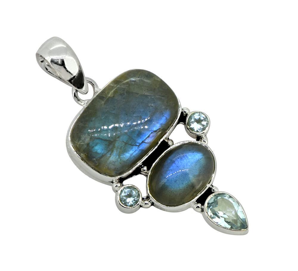 Labradorite Solid 925 Sterling Silver Pendant 2" - YoTreasure