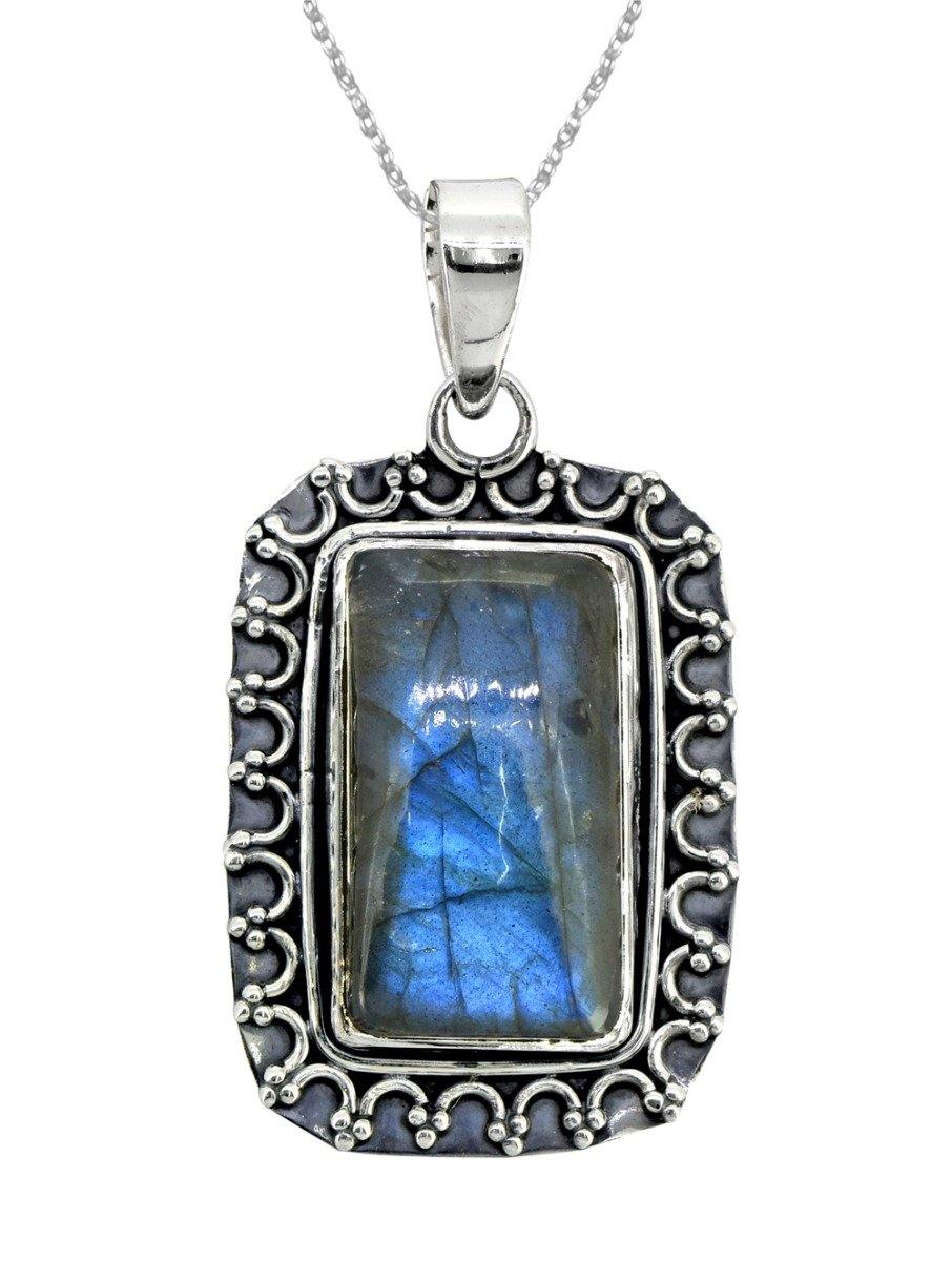 Labradorite Solid 925 Sterling Silver Pendant 1 3/4" - YoTreasure
